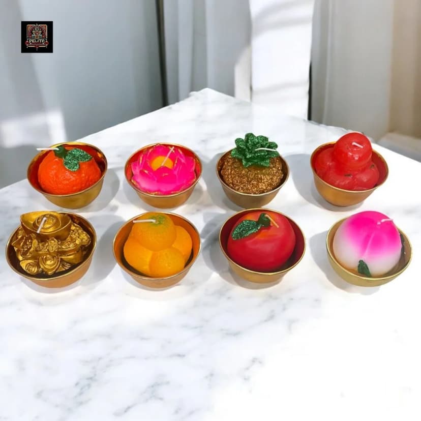 [Sepasang] Lilin Seni Mangkok Keramik - 8 Model Buah Ukuran Besar 1