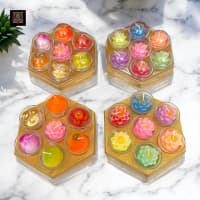 Set 7 Lilin Seni Mangkok Kaca Model Teratai & Buah