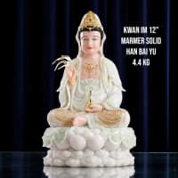 Patung Dewi Kwan Im Marmer Solid Han Bai Yu 12 Inch 4.4 kg