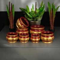 Hiolo Keramik Merah Maroon Tulisan Emas Zhao Cai Jin Bao / Tempat Bakar Dupa Keramik