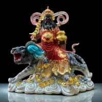 Patung Dewa Kekayaan Caishen Zhao Gong Ming / Han Tan Kong Harimau Silver 12 Inch