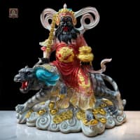Patung Dewa Kekayaan Caishen Zhao Gong Ming / Han Tan Kong Harimau Silver 19 Inch